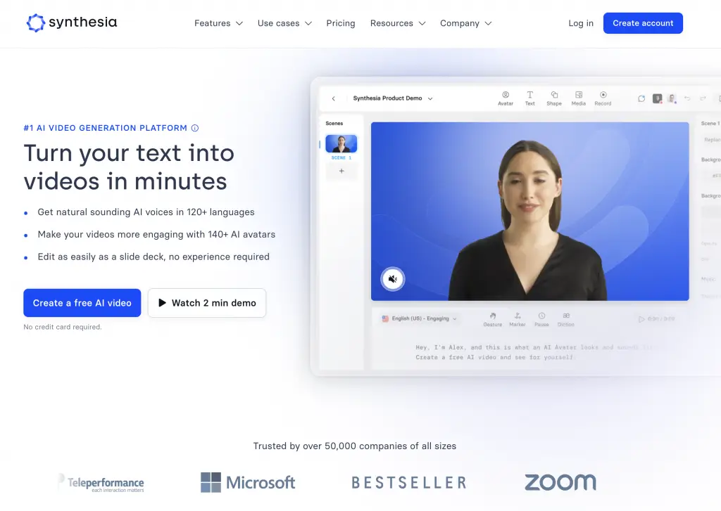 Synthesia.io: Turn your text into videos in minutes with this AI Marketing Tool.