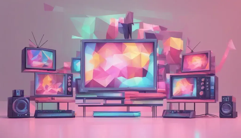 Futuristic cityscape symbolizing the integration of Automatic Content Recognition technology in advanced marketing strategies, featuring digital screens and multimedia symbols.