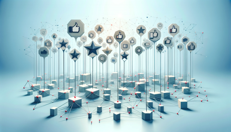 Artistic image depicting '15 Highly Effective Testimonials to Elevate Your Brand's Trust Factor', featuring 15 interconnected geometric shapes in a low poly art style on a light blue background, symbolizing a harmonious network of positive feedback and brand trust.