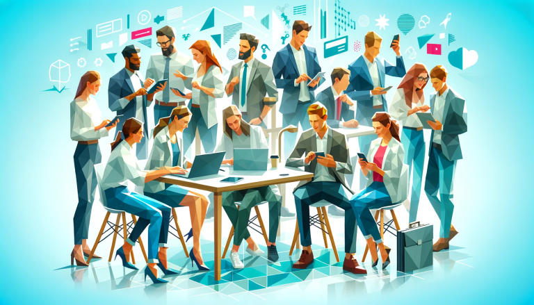 Image depicting a lively and engaged group of millennial individuals in a modern, collaborative setting.