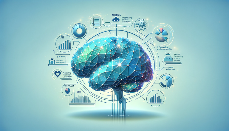 A graphical representation of a blue digital brain connected to surrounding data analytics icons and graphs, symbolizing the processing and understanding of complex neural data.