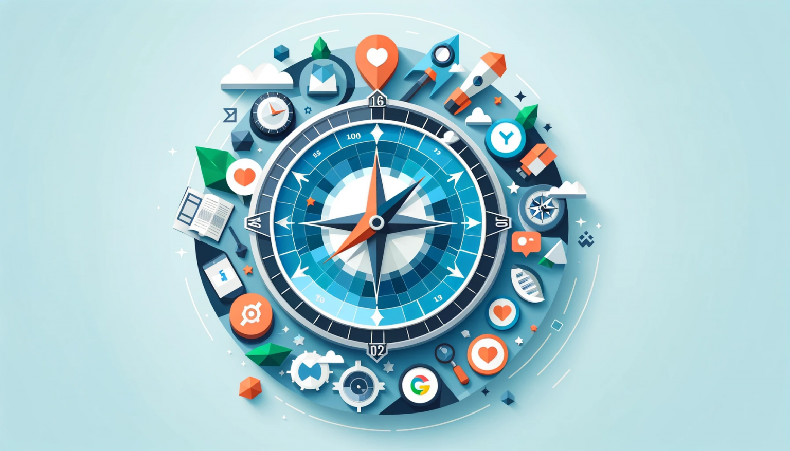 Best Times to Post on Social Media in 2024. A low poly art style image that conceptualizes 'A Guide to the Best Times to Post on Social Media', showcasing a compass or map alongside symbols representing various social media platforms, all set against a light blue background.