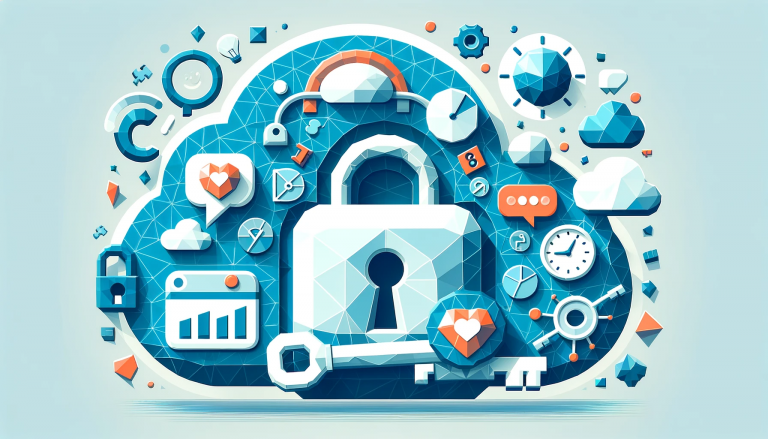 A low poly art style image illustrating 'Unlocking the Secrets of Social Media Timing', featuring a symbolic lock or key and abstract elements representing social media, all set against a light blue background.