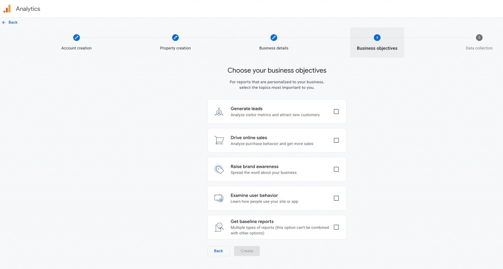 google analytics signup business objectives