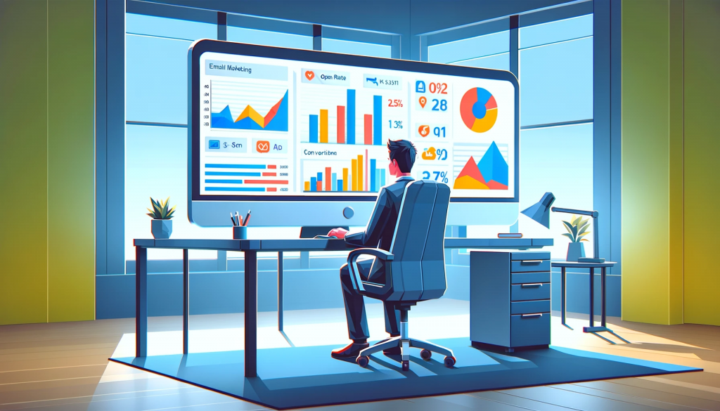 image representing a person analyzing email marketing metrics and key performance indicators.