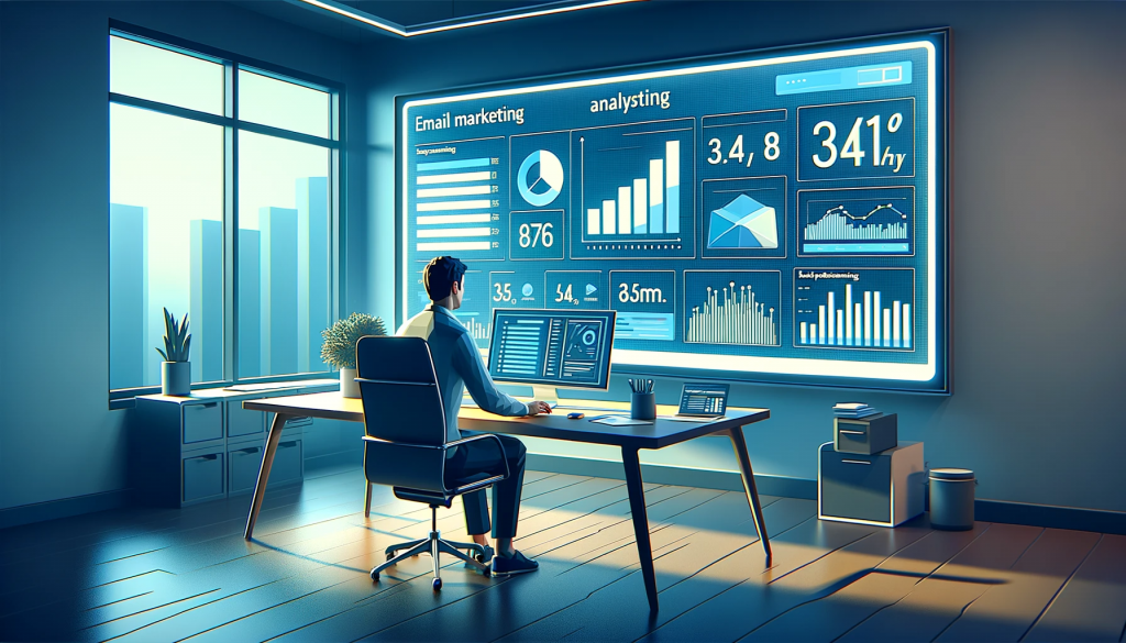 image representing a person analyzing email marketing metrics and key performance indicators
