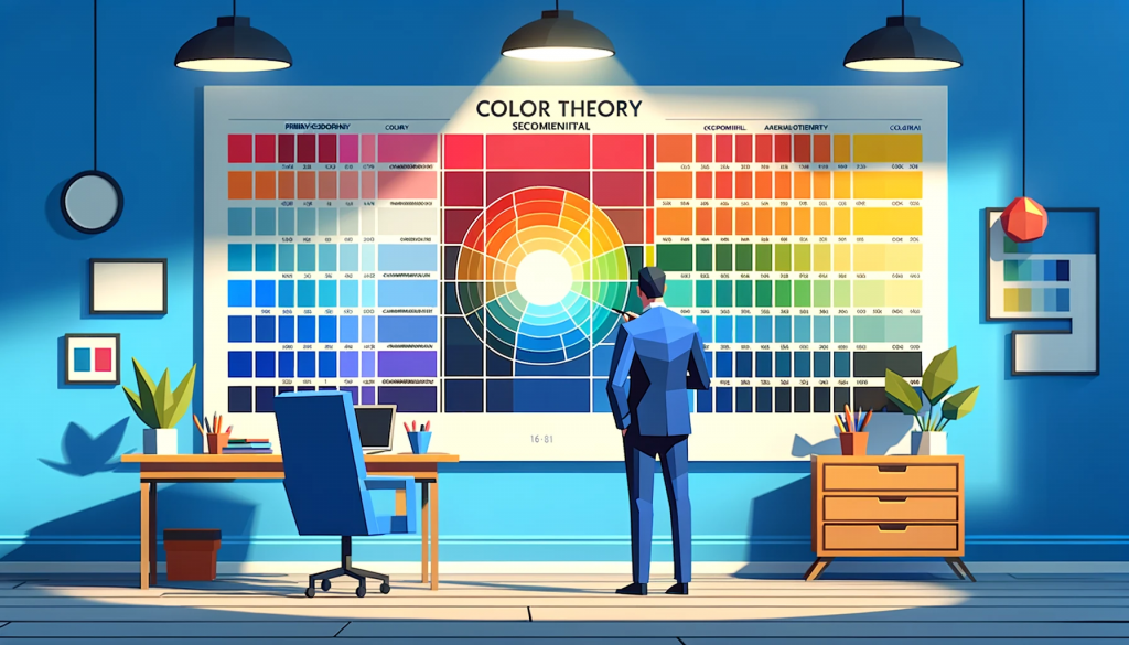image representing a person looking at a color theory chart in a marketing office.