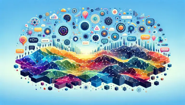 Abstract representation of market segmentation being enhanced by AI and ChatGPT, depicted in low poly art style with light blue background.