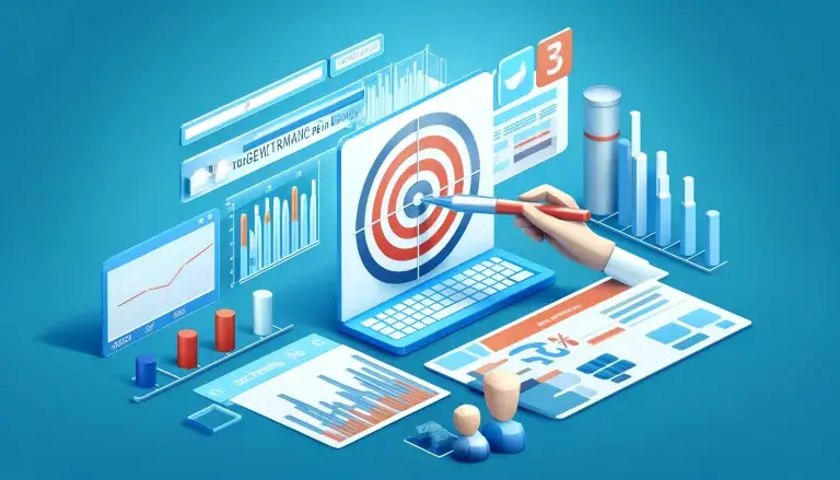 Low poly art of a digital planning board with charts, graphs, and TRP scores being analyzed for a marketing campaign, illustrating the strategic use of Target Rating Points in campaign planning, set against a light blue background.