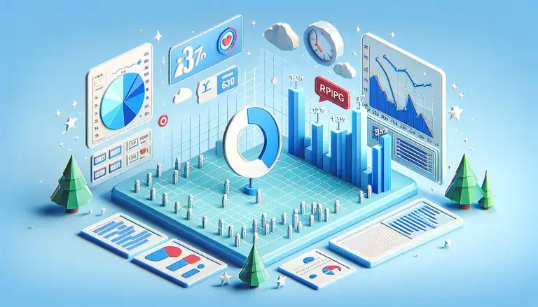 Low poly art featuring a digital dashboard with charts and numbers, highlighting the significance of Target Rating Point (TRP) in shaping media planning strategies, set against a light blue background.