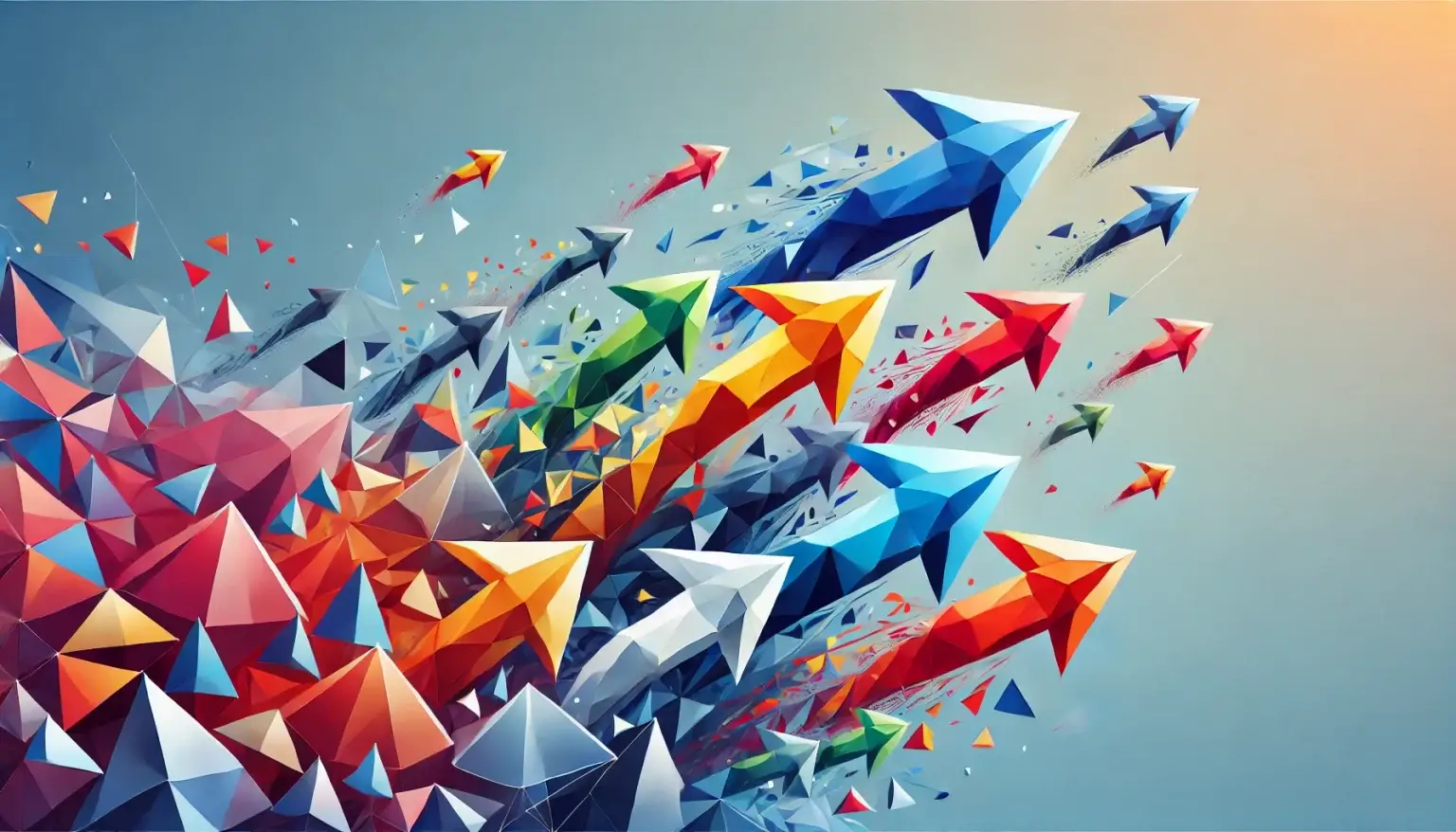 Low poly art with abstract geometric shapes against a light blue background, symbolizing revolutionary brand rebrands and industry transformation.